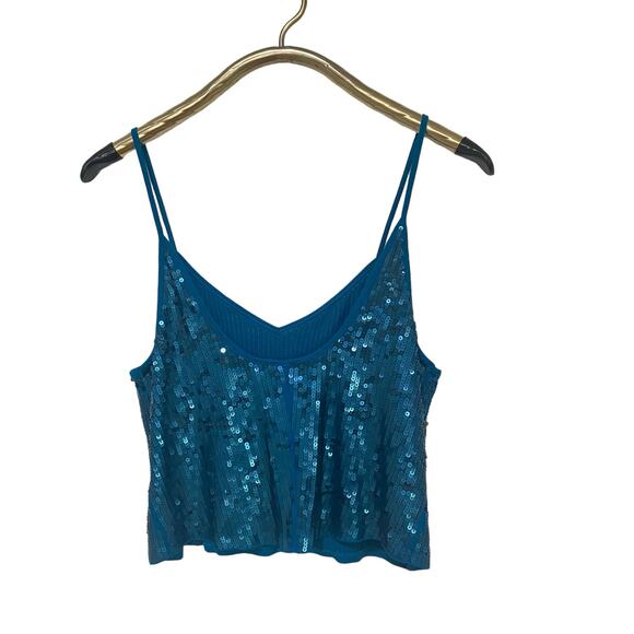 NWT! Express Teal Sequin Swiftie Showgirl Crop Top Tank S - Picture 3 of 4